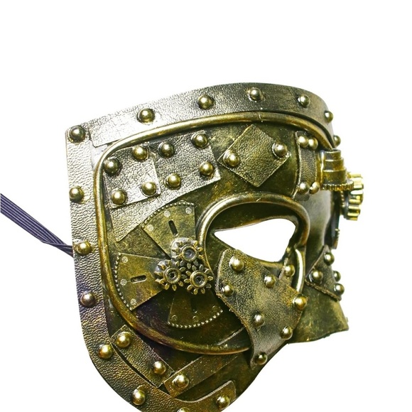 Steampunk Half Face Mask - Gold and Black - Picture 6 of 7